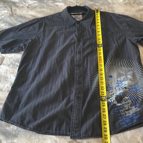 Machine Men’s SZ XL Short Sleeve Button Down Casual Black Striped/Graphic Shirt - Picture 6 of 8